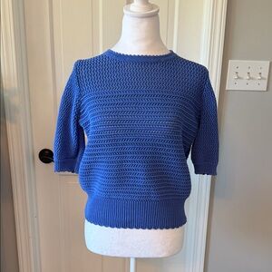 Ann Taylor Textured Blue Crew Neck Sweater